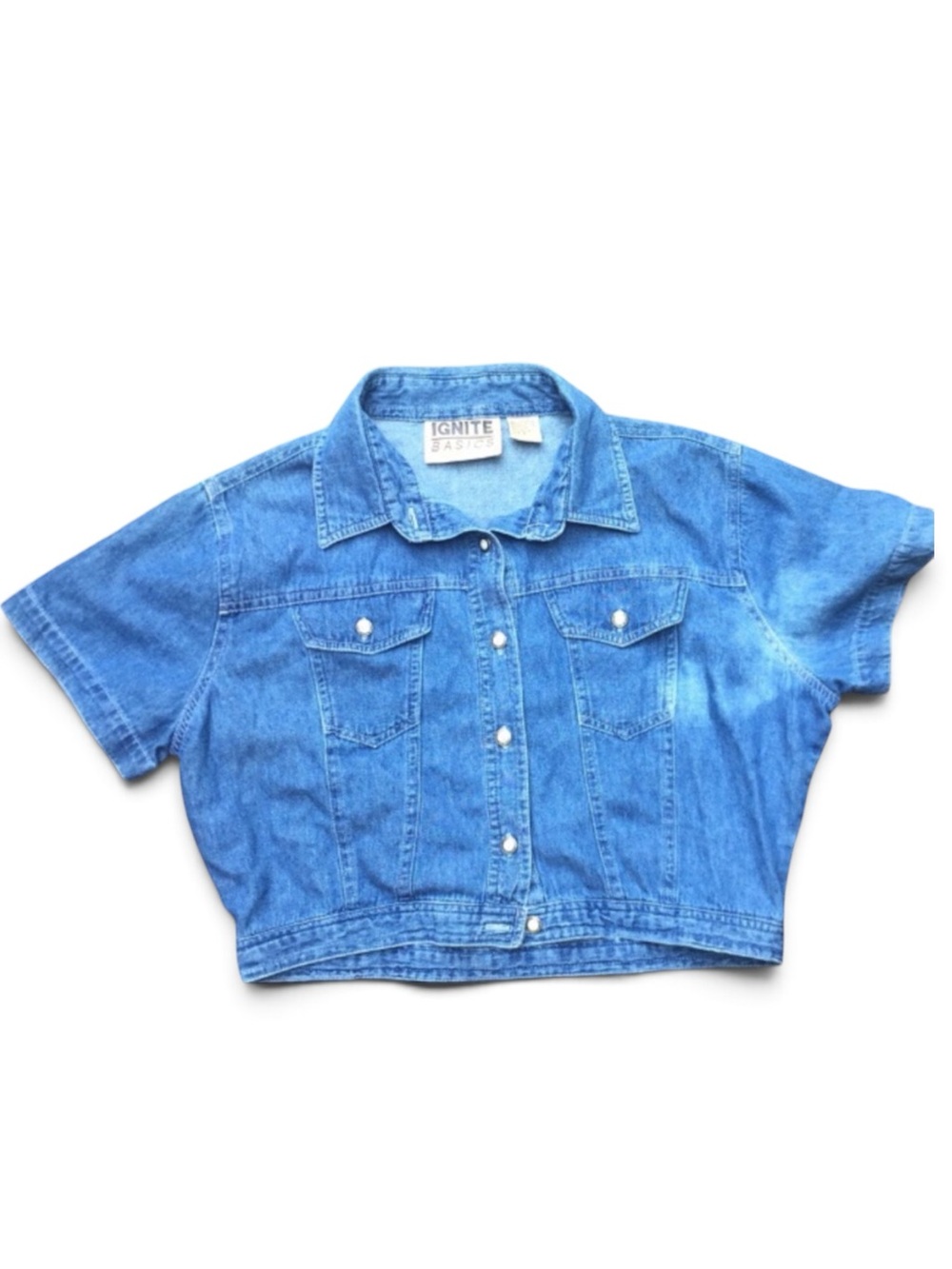 Vintage Blue Denim Crop Button-Up Shirt